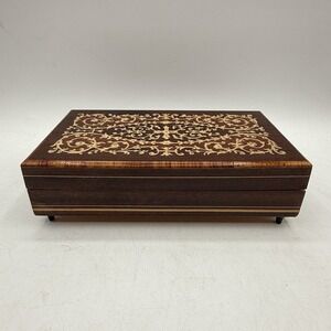 Vintage Reuge Wooden Hand Inlayed Musical Box Made in Italy Swiss Movement